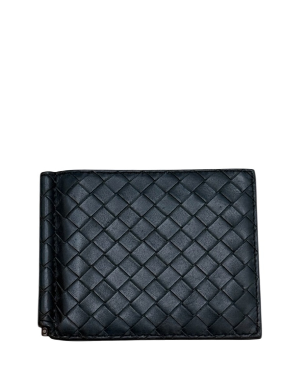 BOTTEGA VENETA - GREEN INTRECIATTO SOFT LEATHER BIFOLD WALLET WITH MONEY CLIP
